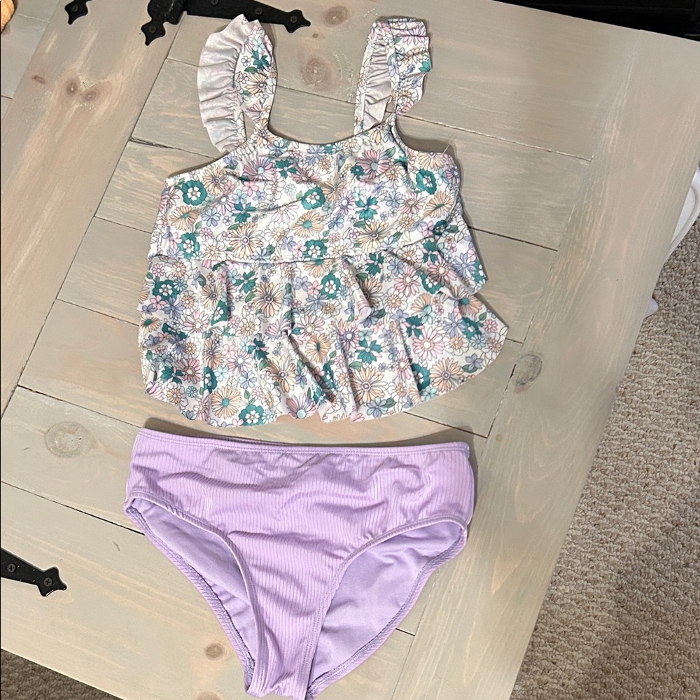 wonder nation Floral Ruffle Tankini Set in White, Teal, and Lavender